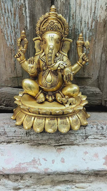 Brass Lord Ganesha Statue 11.5"