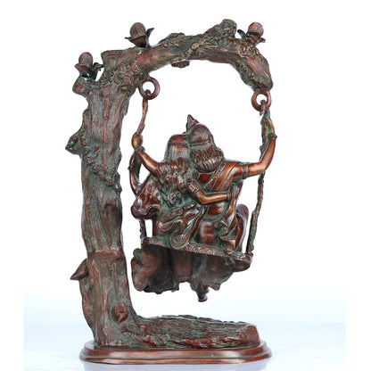 Brass Radha Krishna jhula sculpture 22"