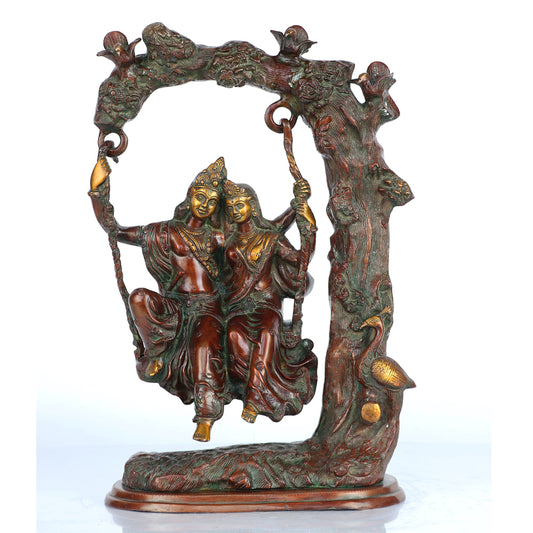 Brass Radha Krishna jhula sculpture 22"