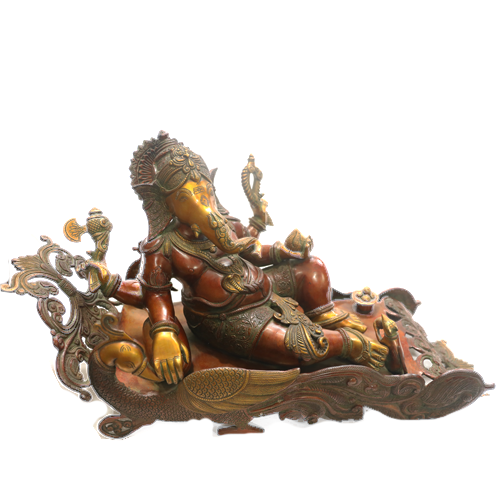 Reclined Brass Ganesha Statue 17"