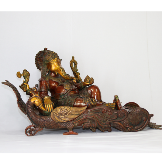 Reclined Brass Ganesha Statue 17"