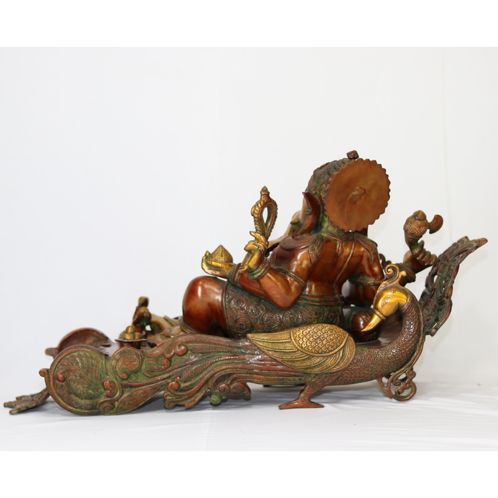 Reclined Brass Ganesha Statue 17"