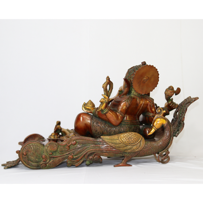 Reclined Brass Ganesha Statue 17"