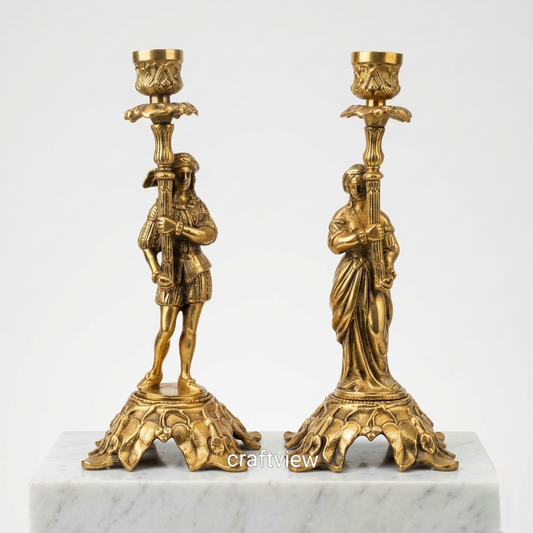 Victorian Male Female Brass Candle Stand 11"