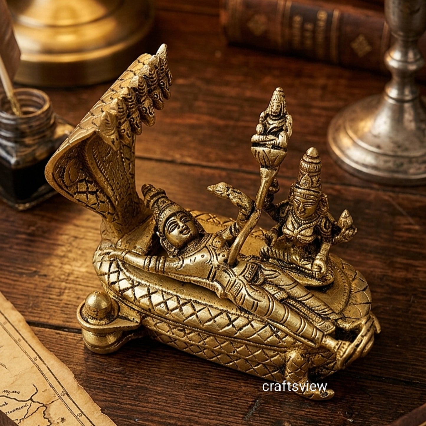 Brass Lord Vishnu Lakshmi Idol