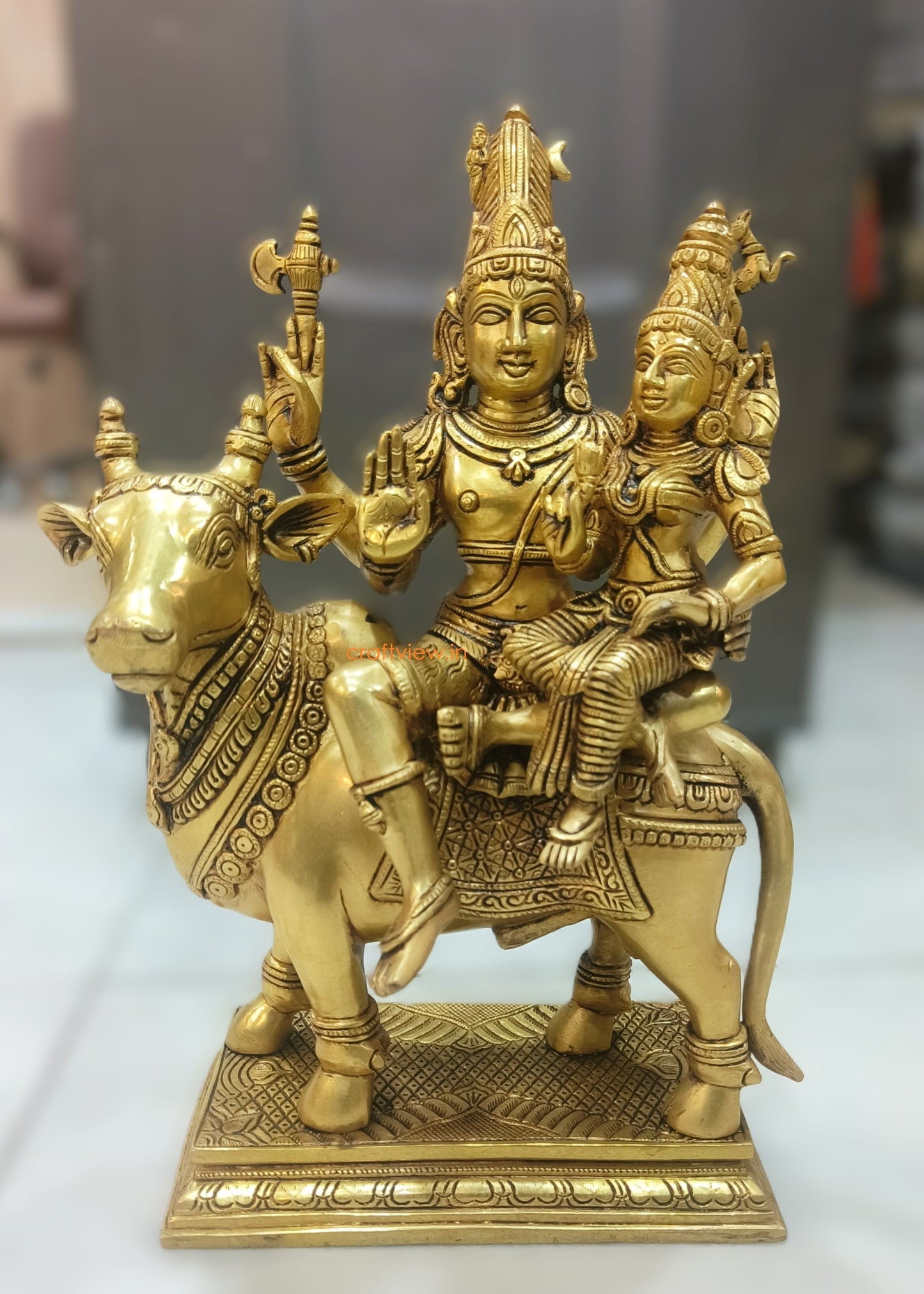 Brass Shiva Parvati Idol Sitting on Nandi