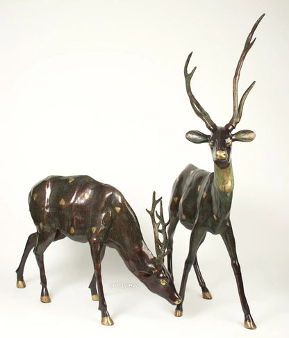 63" Large Decorative Pair of Deer Brass Sculpture