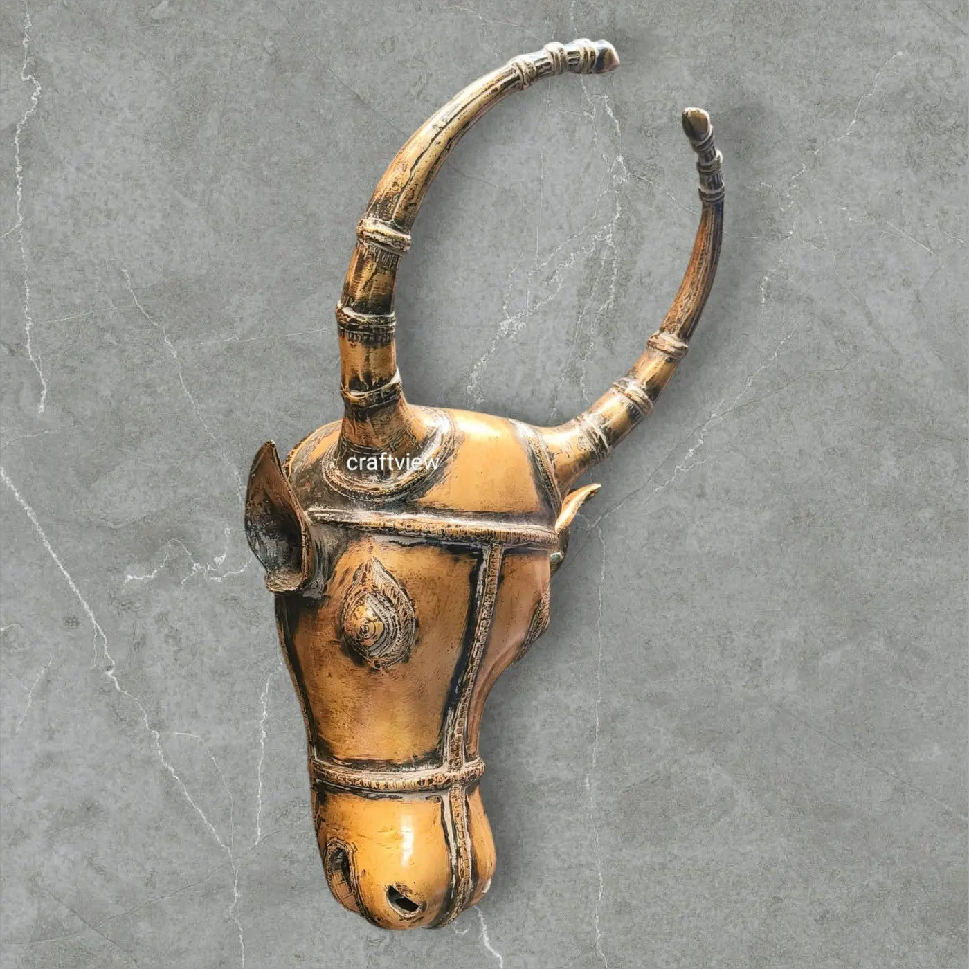 18" Brass Wall Hanging Bull Mask