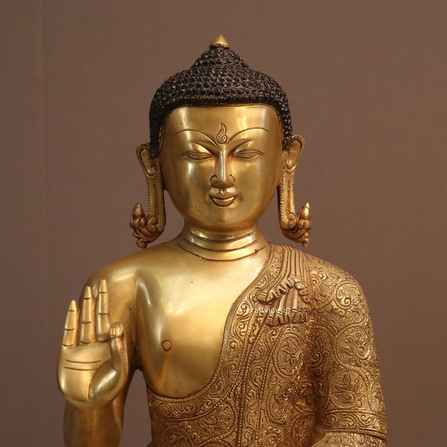 12" Brass Buddha Blessing Statue