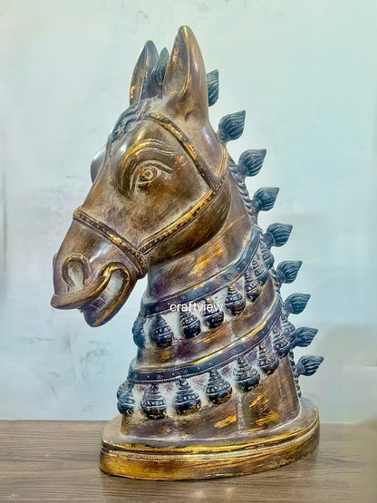 14" Brass Horse Head Figurines | Animal Sculptures