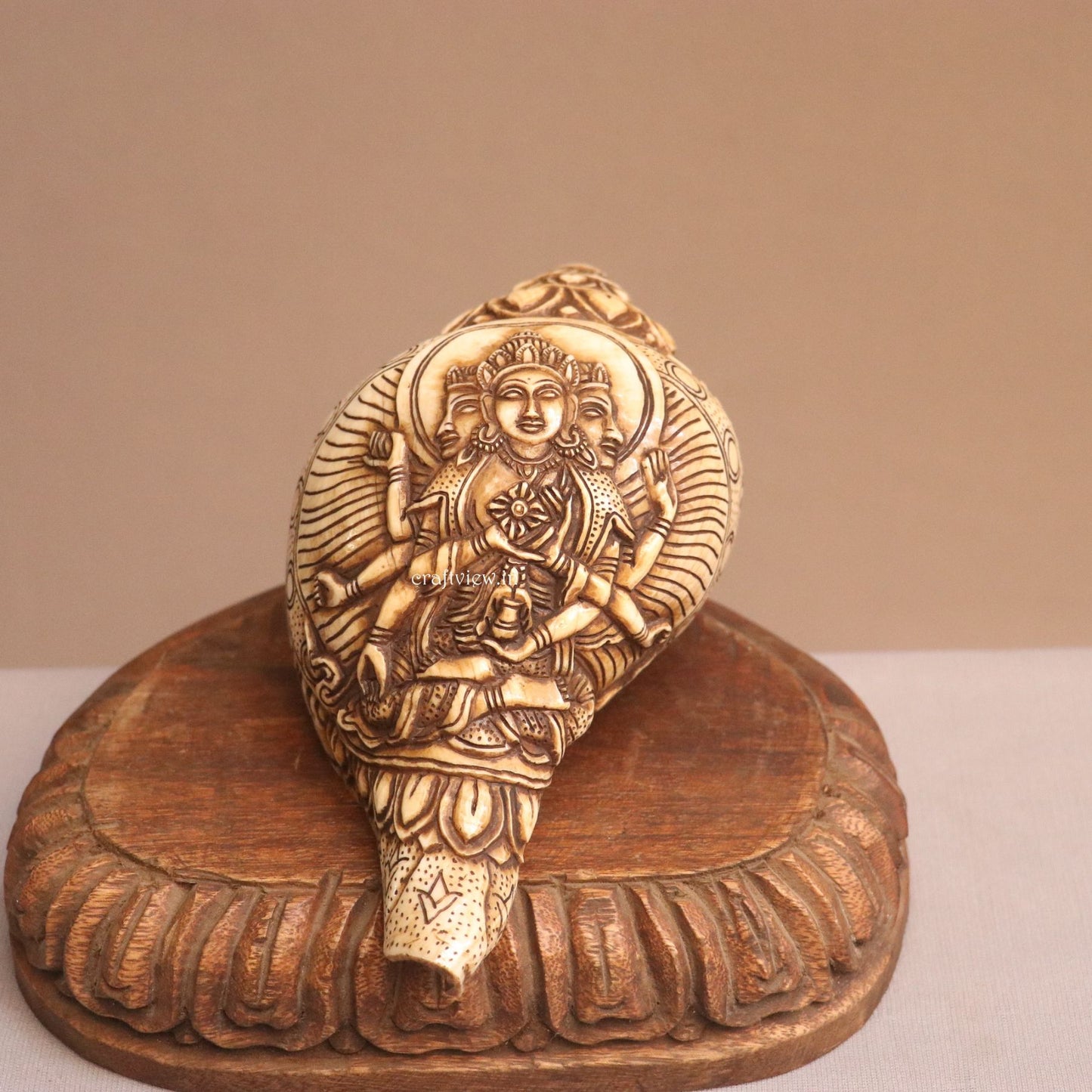 Pure Tibetan Natural Conch Hand Carved Green Tara Statue