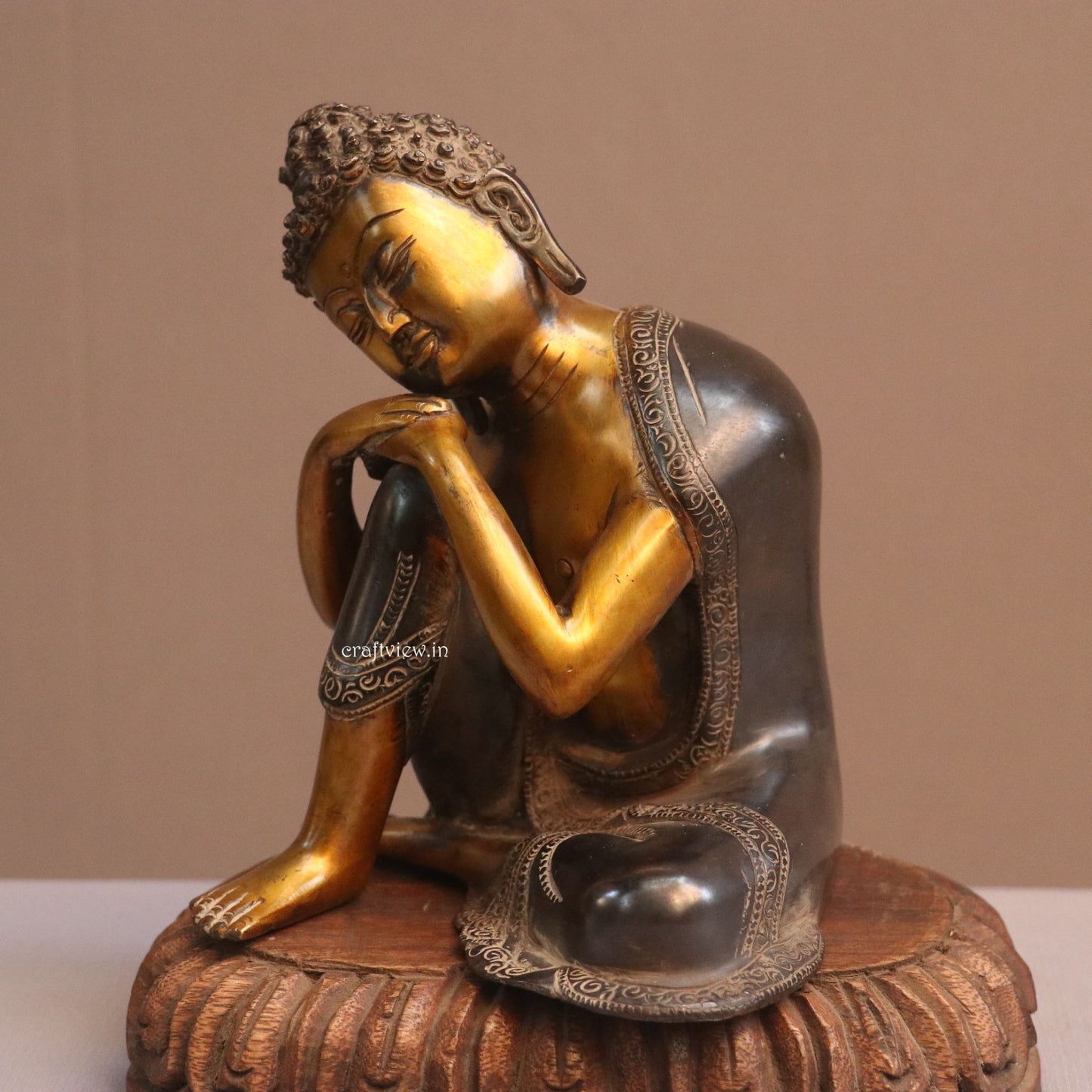 8" Thinking Buddha Brass Statue