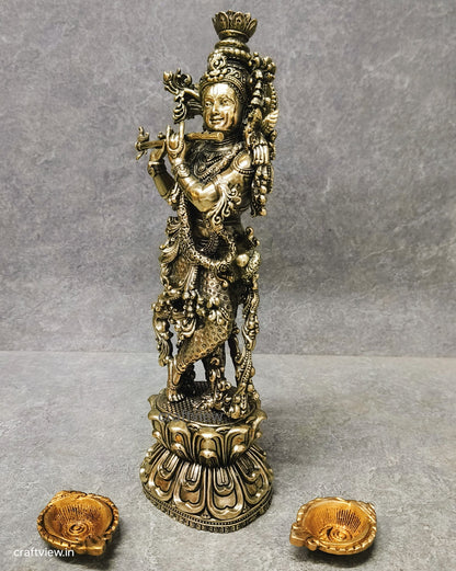 11" Superfine Fluting Lord Krishna | Brass Idols