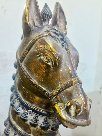 14" Brass Horse Head Figurines | Animal Sculptures