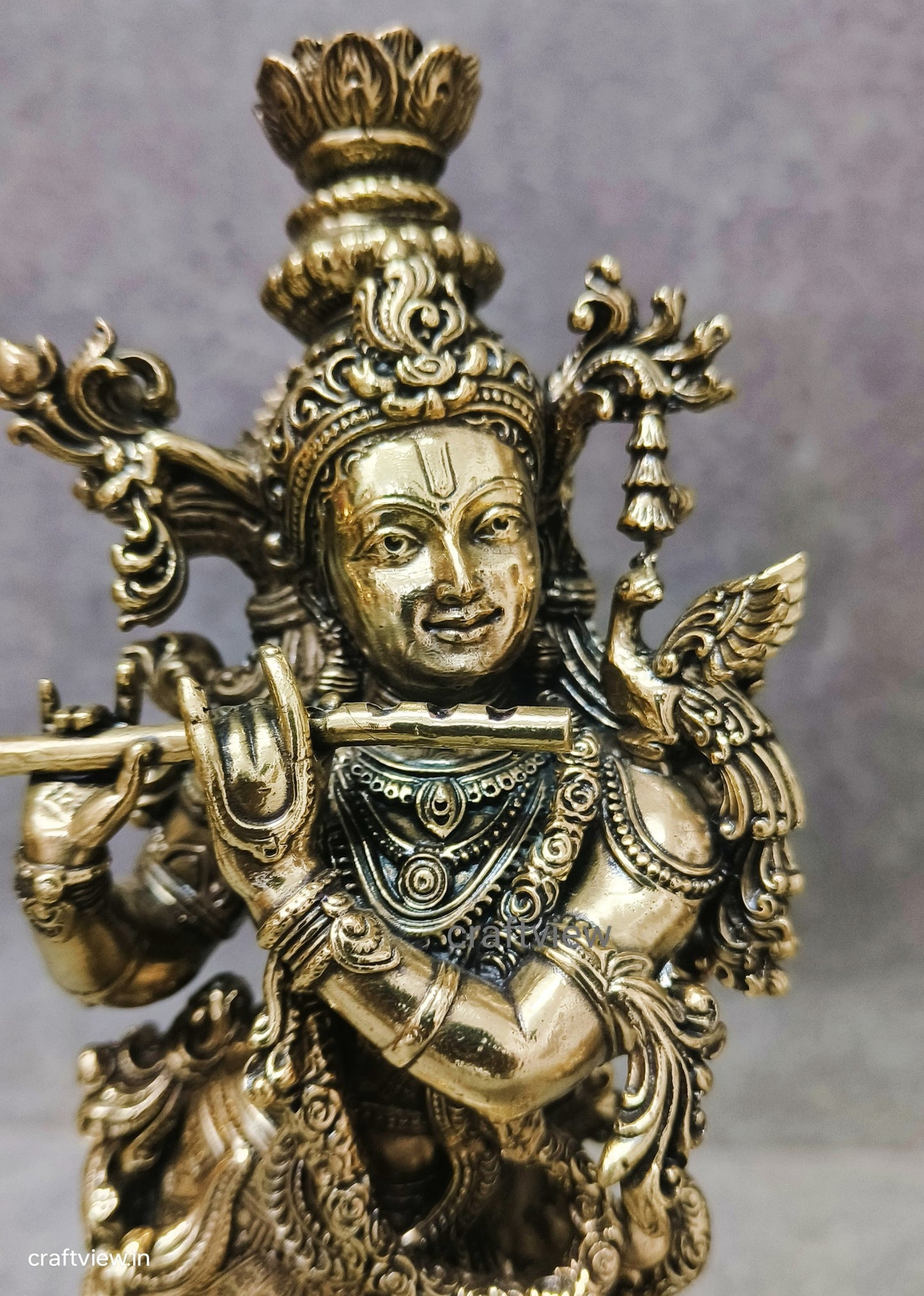 11" Superfine Fluting Lord Krishna | Brass Idols