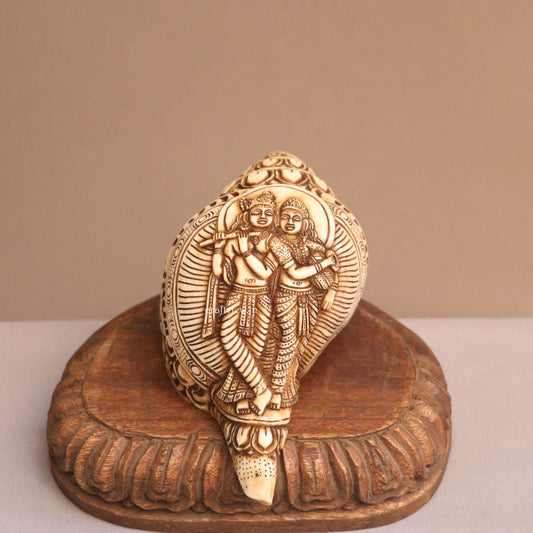 Pure Tibetan Natural Conch Hand Carved Radha Krishna Statue