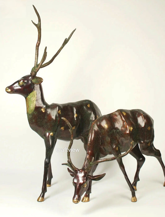 63" Large Decorative Pair of Deer Brass Sculpture