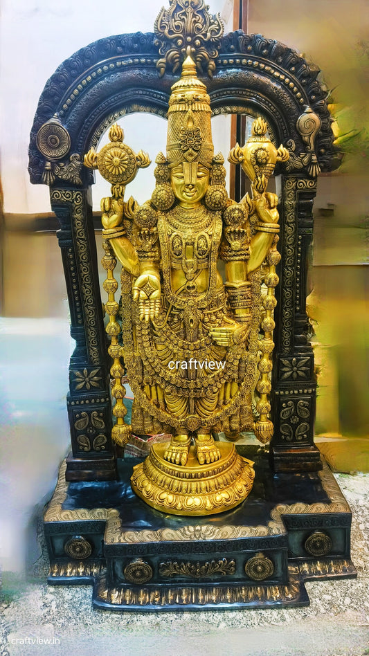 Brass superfine Large Venkateshwara Tirupati Balaji Statue with Prabhavali 62"