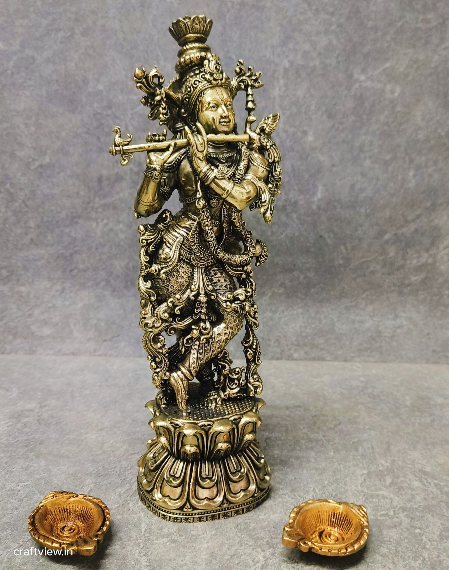 11" Superfine Fluting Lord Krishna | Brass Idols