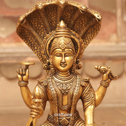 Brass Vishnu Sculpture Sitting on Shesh Naag 12.5"