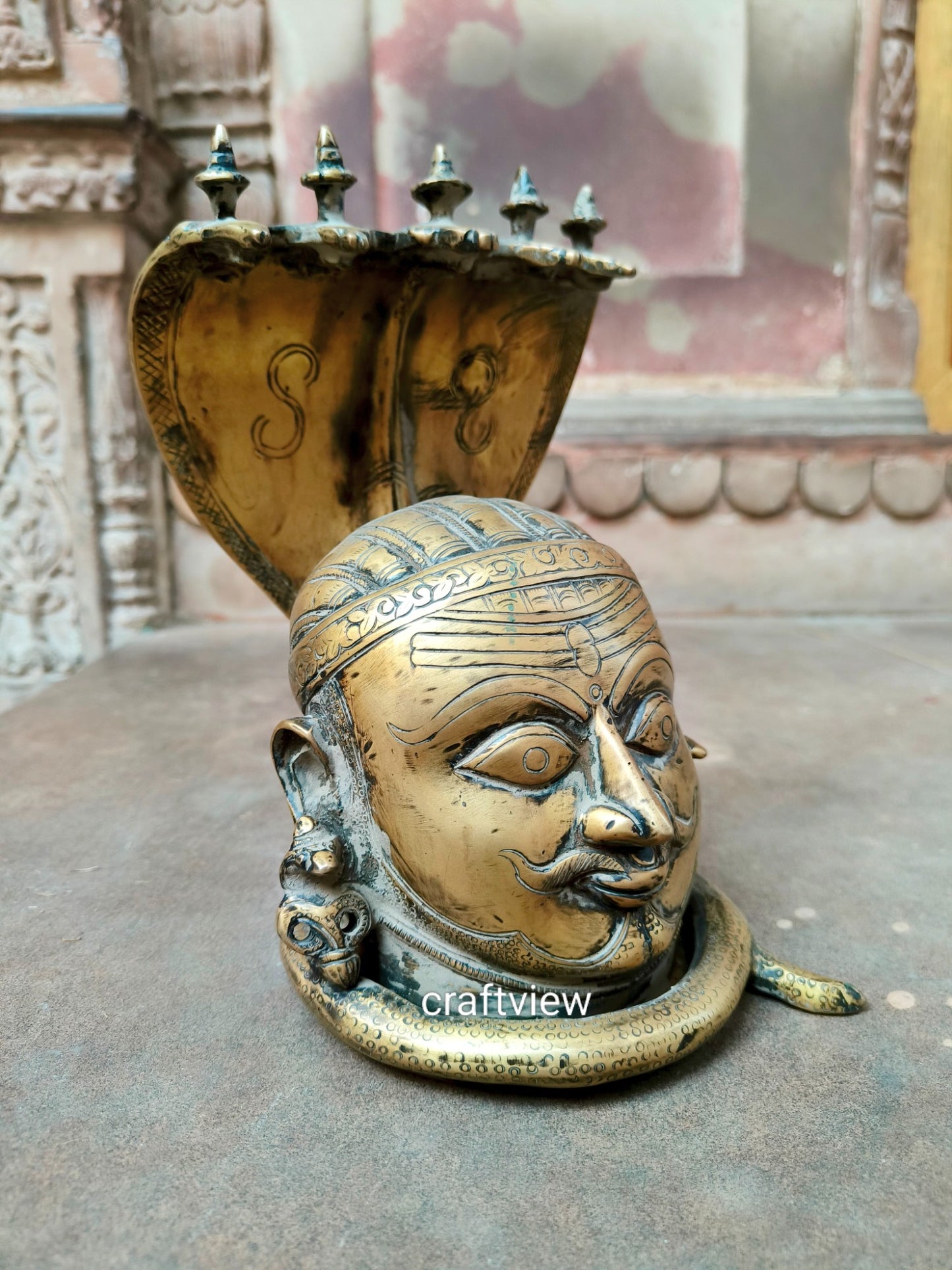 Brass Shiva Mukh lingam With Nagabharanam Table Decor