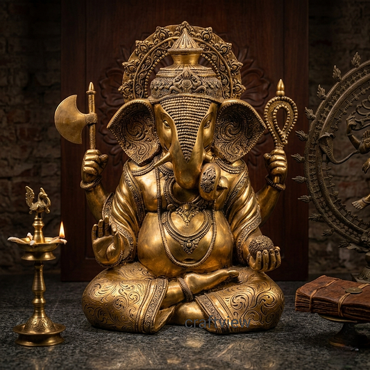 Brass Large Frame Ganesha Superfine Sculpture 45"