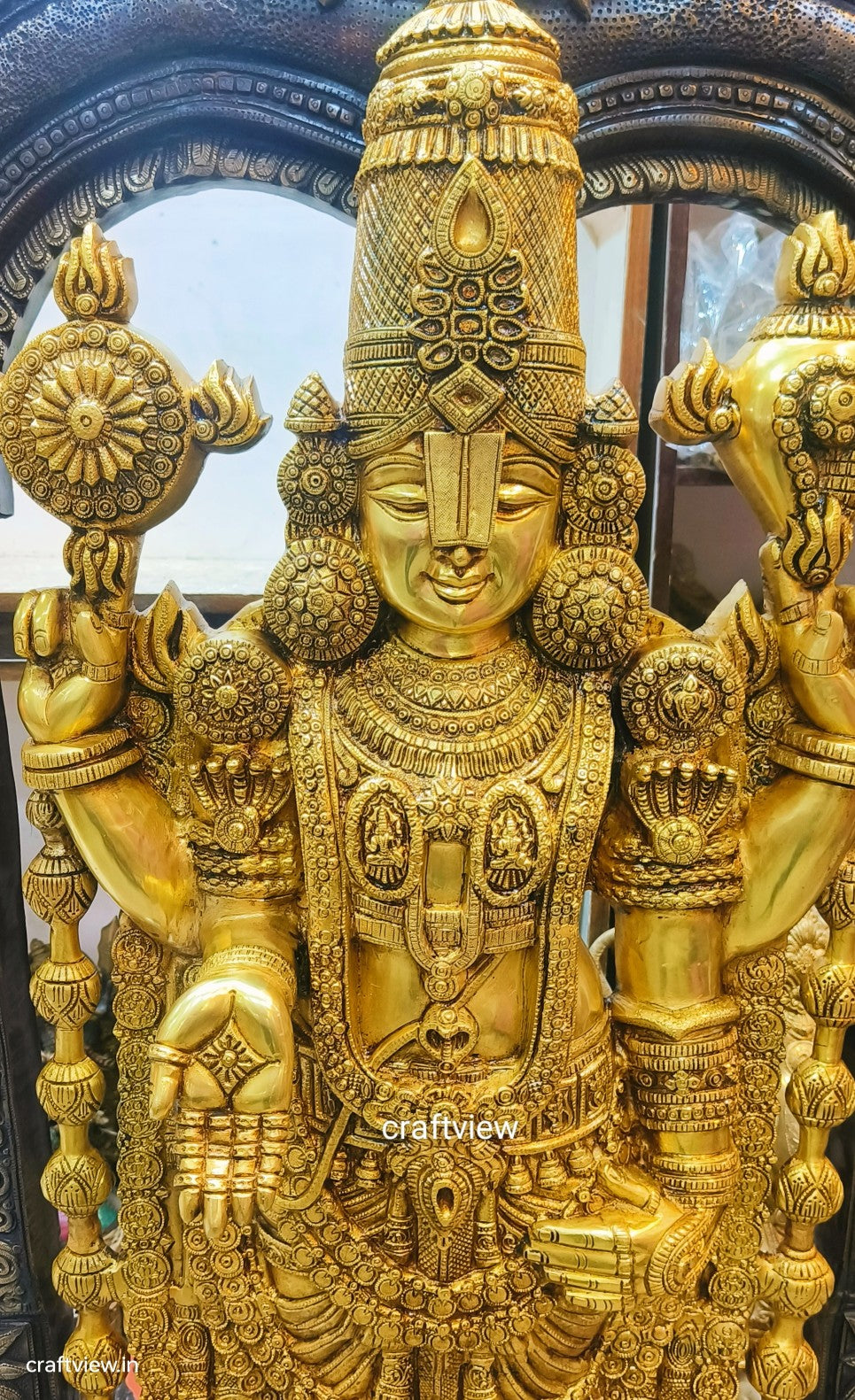 Brass superfine Large Venkateshwara Tirupati Balaji Statue with Prabhavali 62"