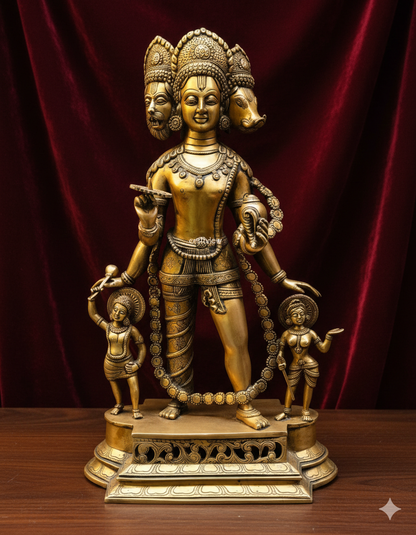 Exquisite Handcrafted Three-Headed Lord Vishnu Statue