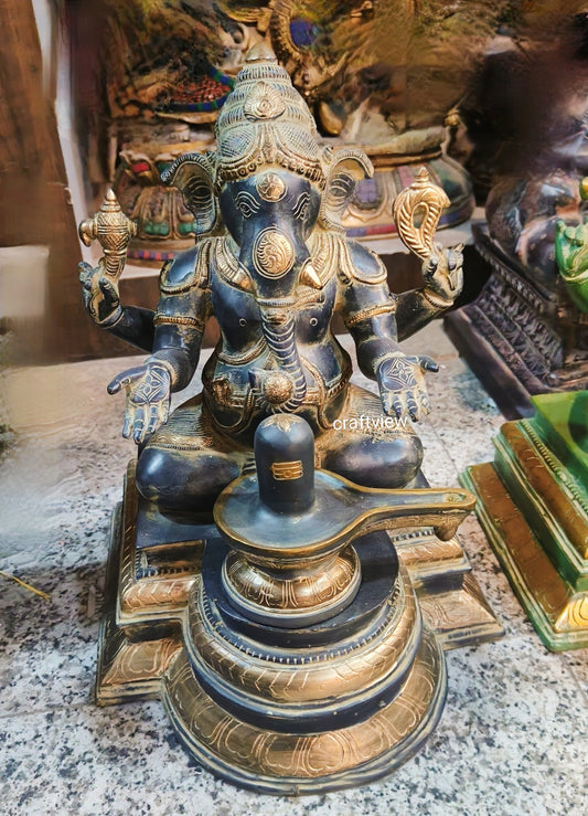 Brass Lingam Lord Ganesh Statue superfine 14.5"