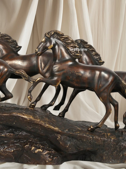 58" Large Seven Galloping Horses | Brass Statues Decor