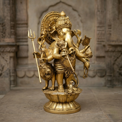 Lord Ganesha Eight Hand Brass Standing Statue. 24"