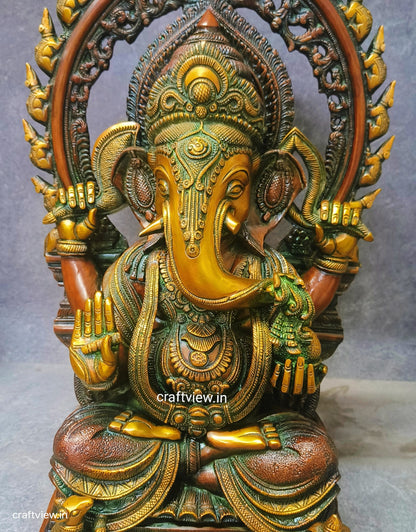 21" Brass Lord Ganesh Statue With Prabhavali