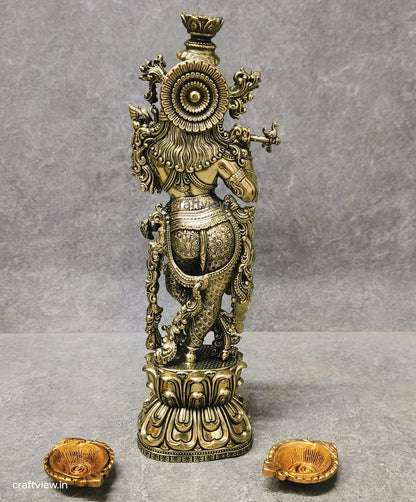 11" Superfine Fluting Lord Krishna | Brass Idols