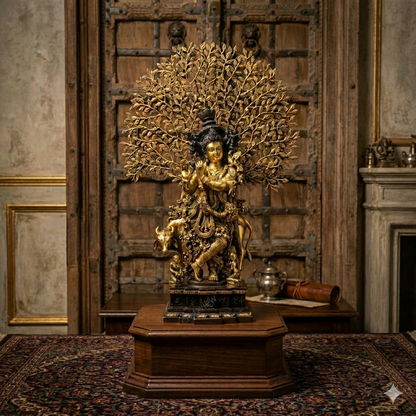 Brass Lord Krishna Sculpture With Tree 36"