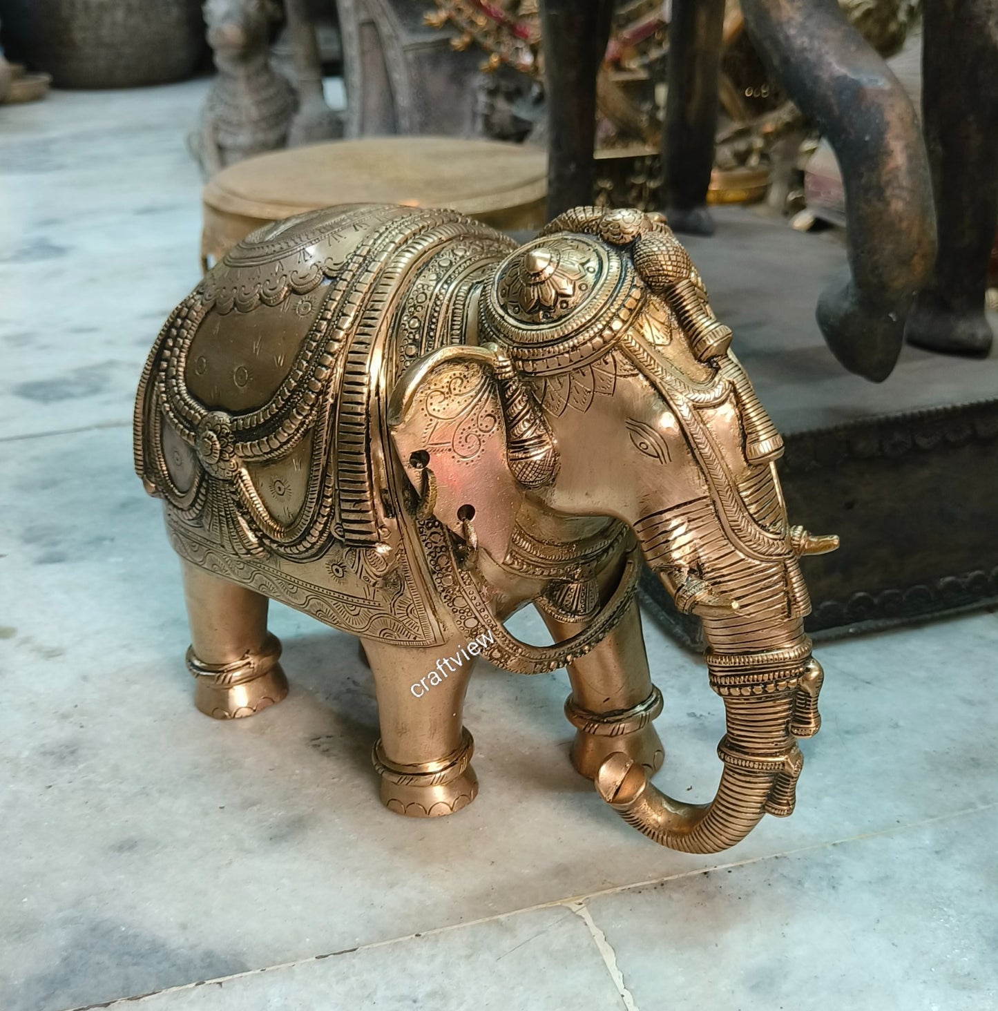 Elegant Brass Elephant Figurine 10"