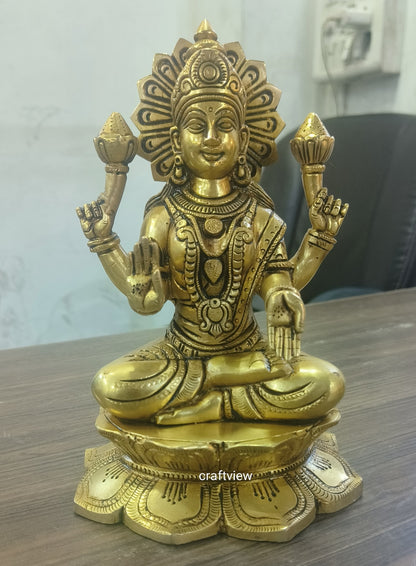 9" Brass Superfine Exquisite Ganesha Lakshmi Idols pair