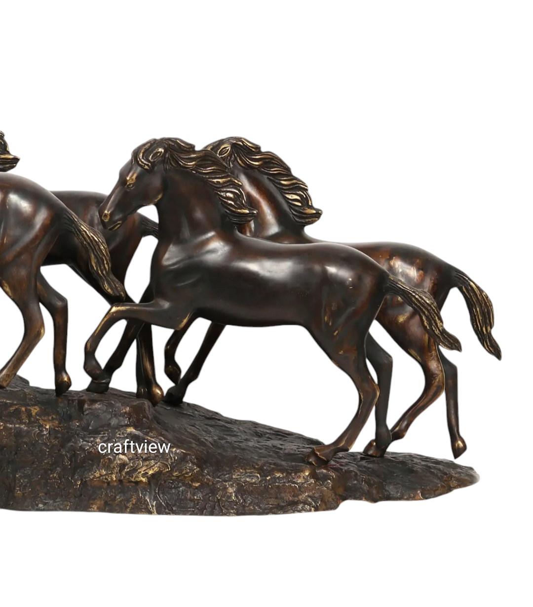 58" Large Seven Galloping Horses | Brass Statues Decor