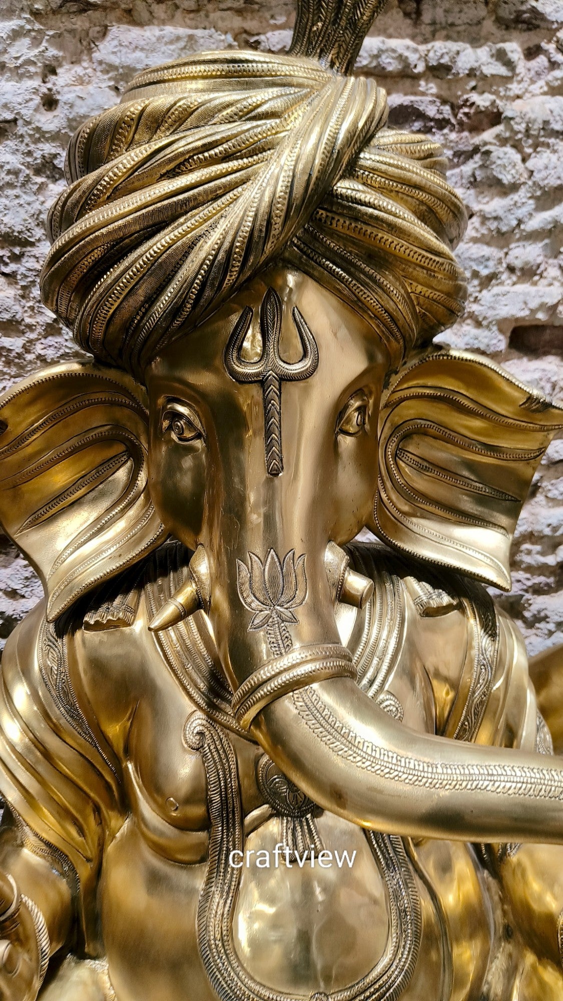 Brass Large Pagdi Ganesha Superfine Sculpture 46"