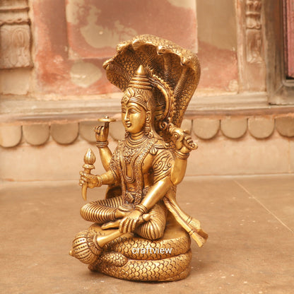 Brass Vishnu Sculpture Sitting on Shesh Naag 12.5"