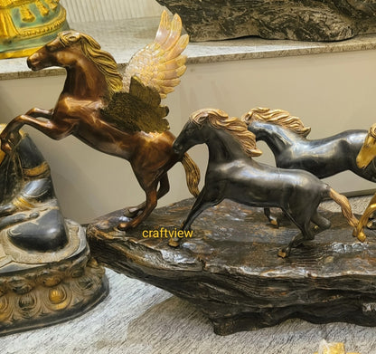 58" Large Seven Galloping Horses | Brass Statues Decor