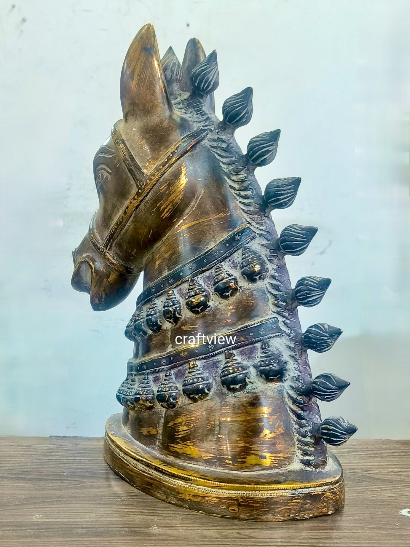 14" Brass Horse Head Figurines | Animal Sculptures