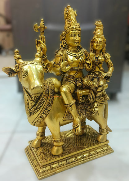 Brass Shiva Parvati Idol Sitting on Nandi