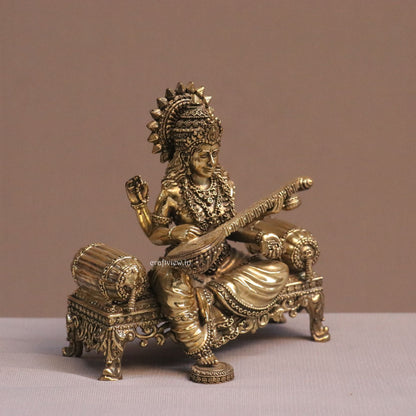 5.5" Goddess Saraswati Idol for Temple Pooja Room Home Décor