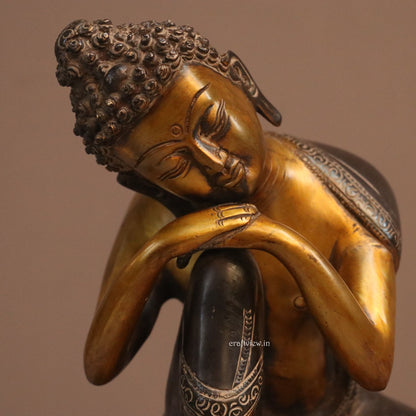 8" Thinking Buddha Brass Statue