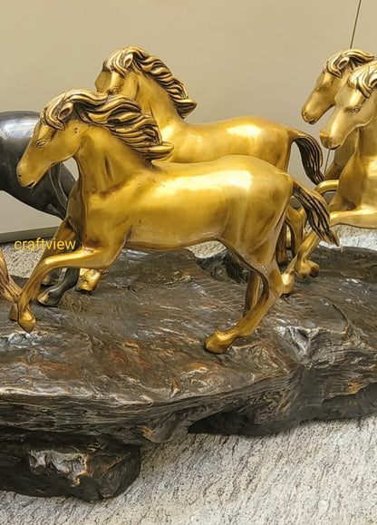 58" Large Seven Galloping Horses | Brass Statues Decor