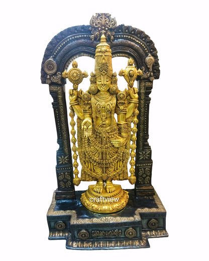 Brass superfine Large Venkateshwara Tirupati Balaji Statue with Prabhavali 62"