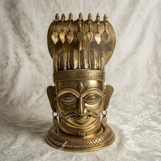13"Brass Shiva Mukh lingam With Nagabharanam.