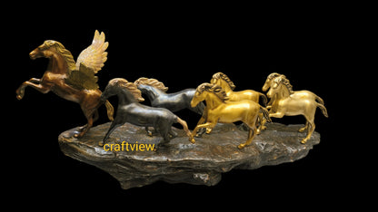 58" Large Seven Galloping Horses | Brass Statues Decor