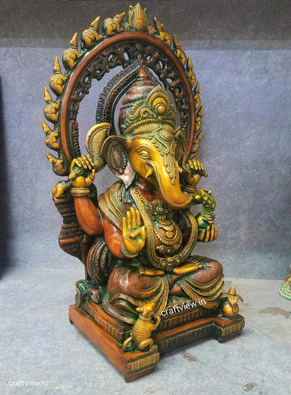 21" Brass Lord Ganesh Statue With Prabhavali