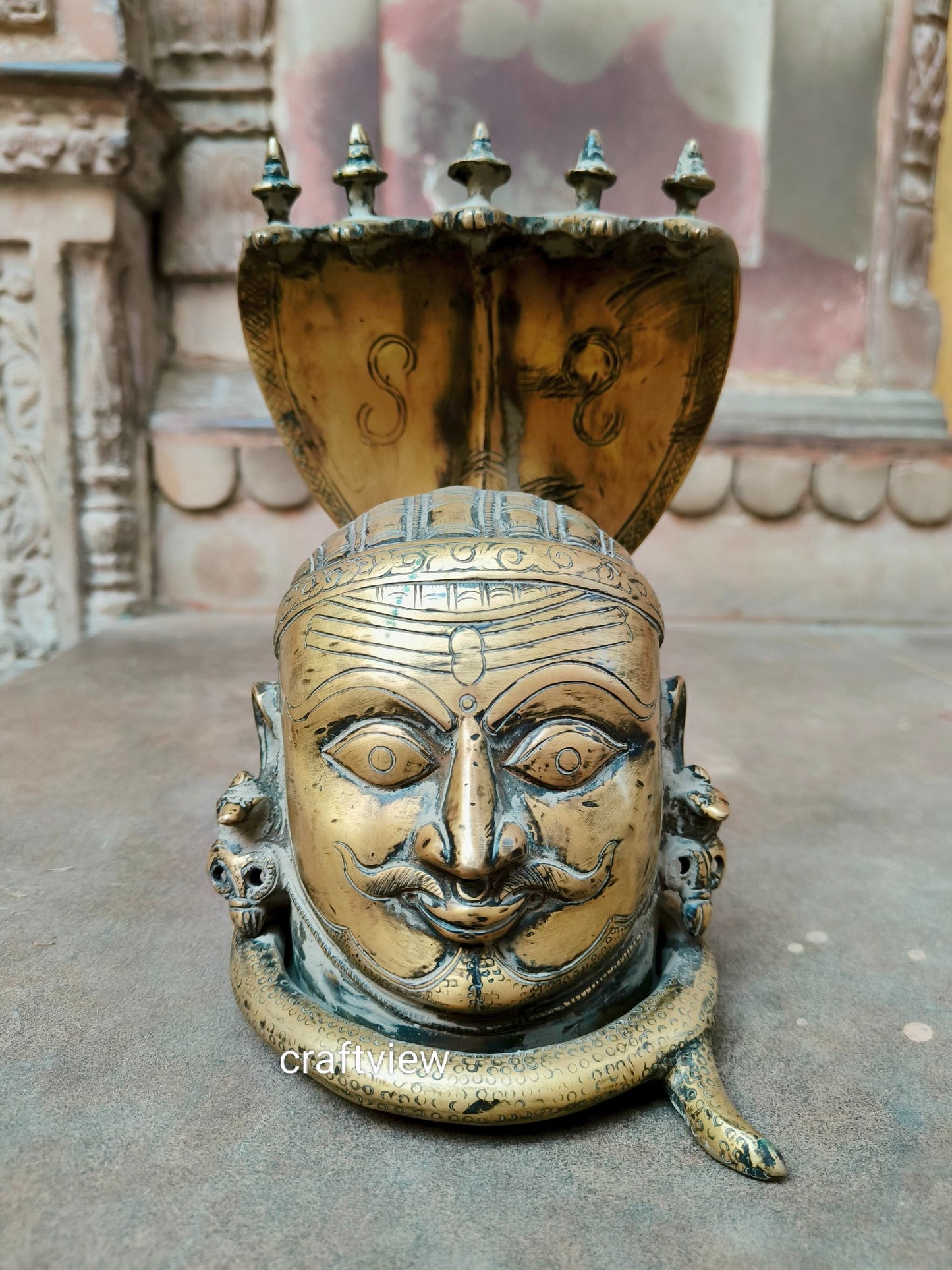 Brass Shiva Mukh lingam With Nagabharanam Table Decor